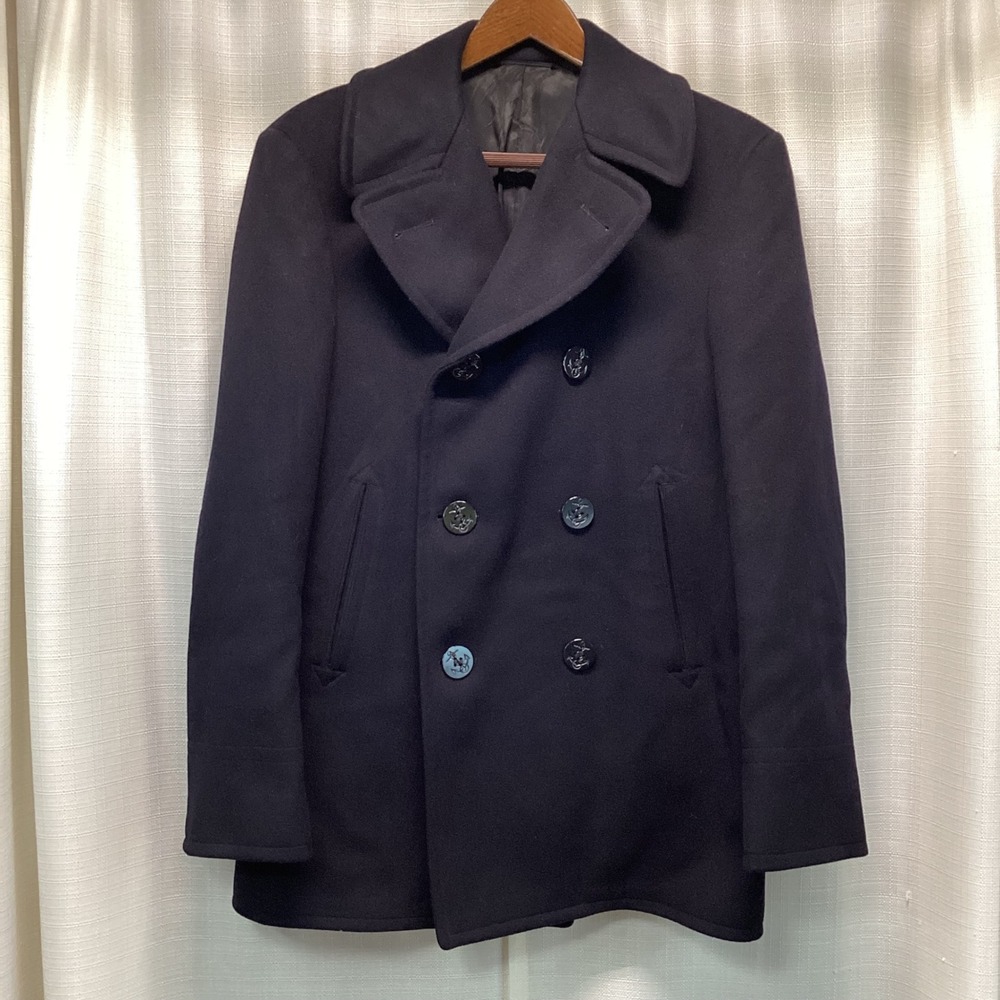Vintage 1962 US Navy Wool Pea Coat Mens 36R Dark Navy Blue Military Issue Winter